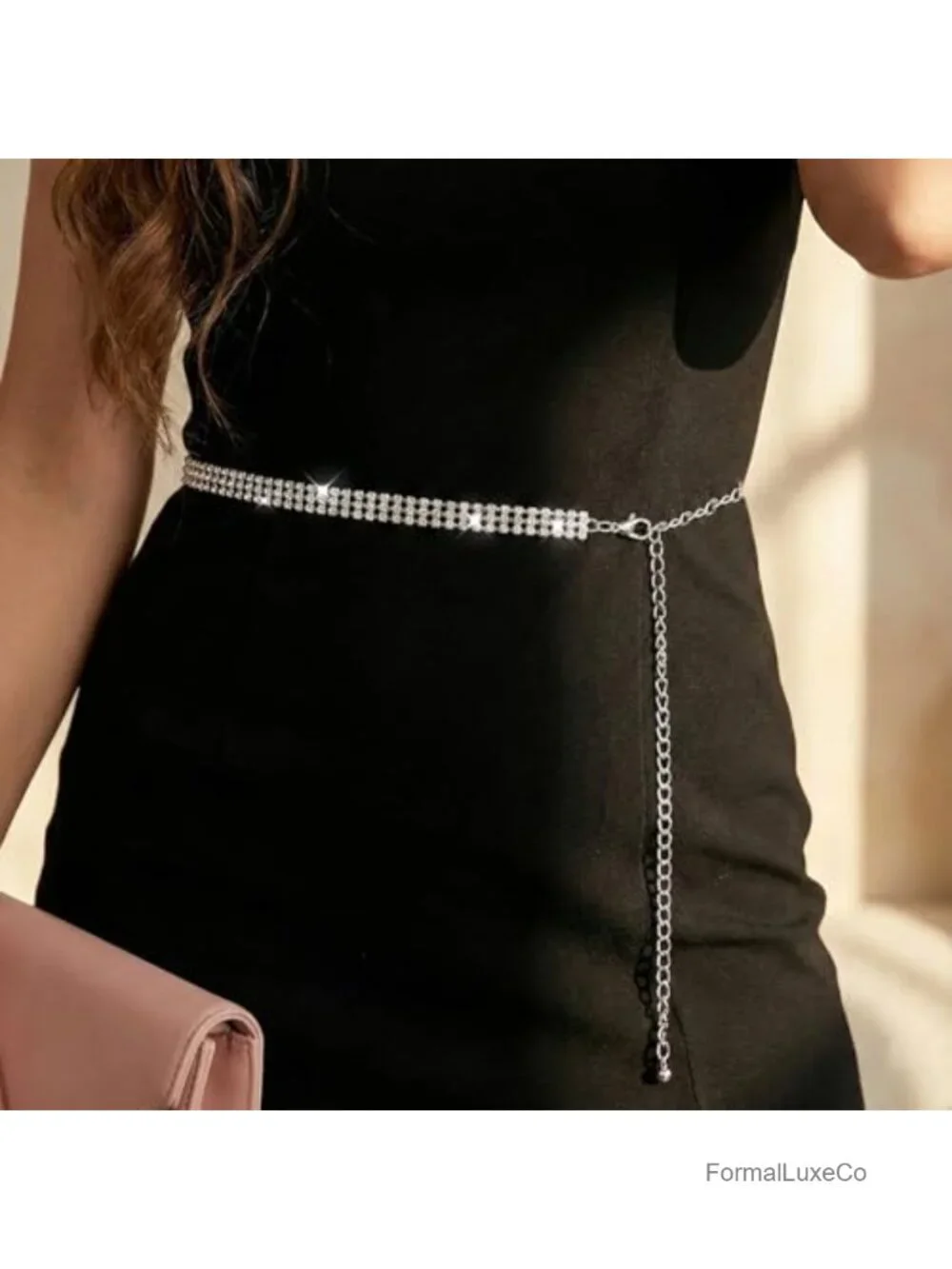 Sparkling Rhinestone Chain Belt for Women Formal Wedding Prom